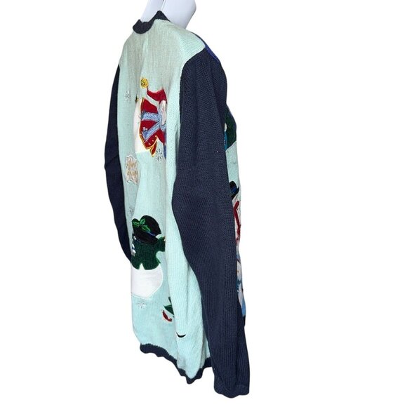 Quacker Factory Cardigan Sweater Snowman Christmas Tree Holiday Winter Theme Lg - Picture 7 of 16